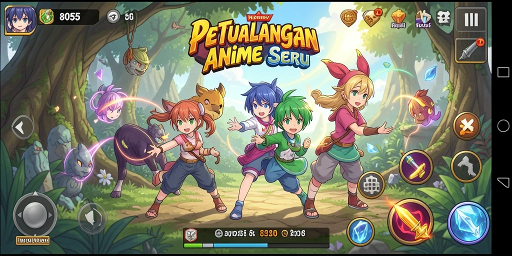 Screenshot gameplay 8055 yang menampilkan karakter anime dalam aksi.