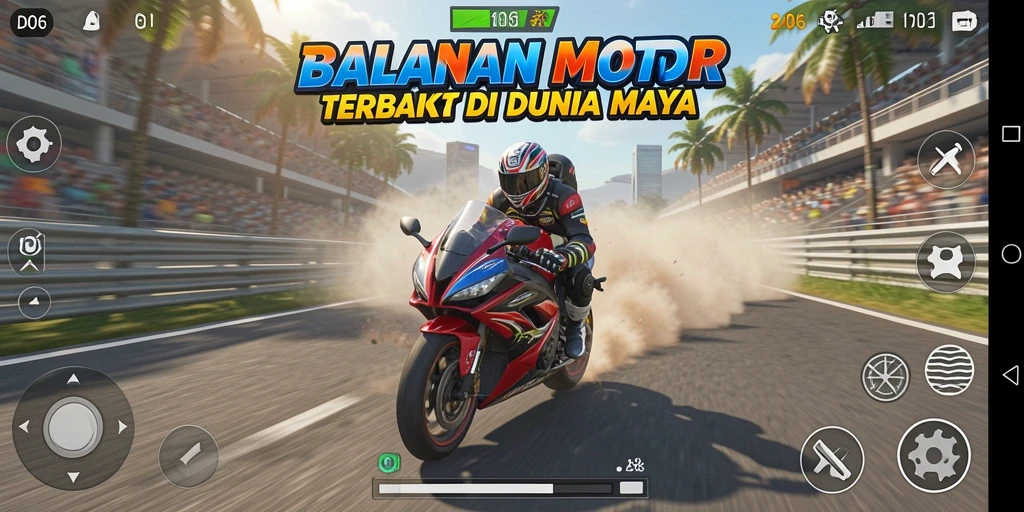 Screenshot utama D06 menunjukkan aksi balapan motor yang seru dan mendebarkan.