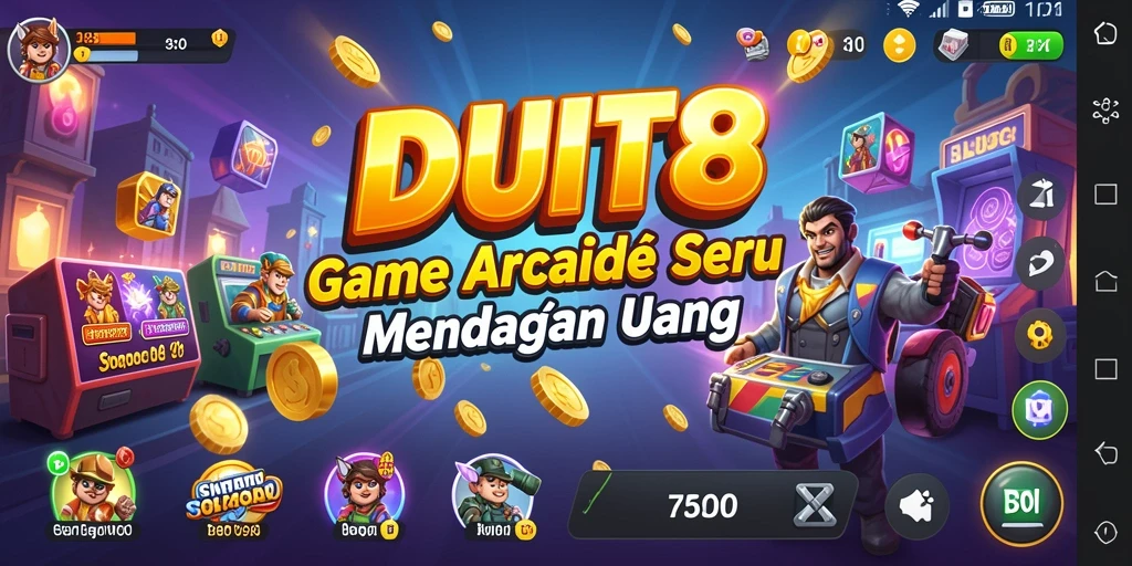 Screenshot utama DUIT8 menunjukkan gameplay Arcade yang seru dan menantang.