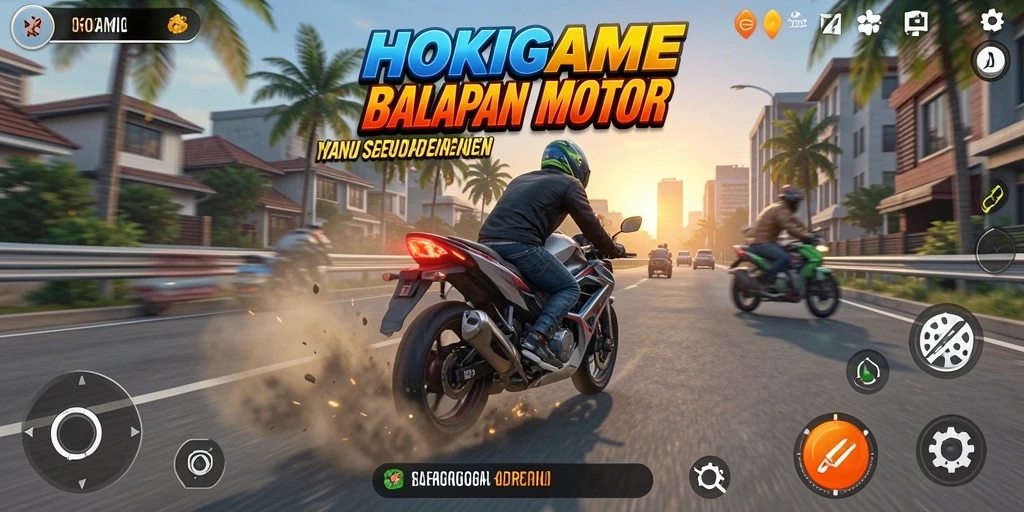 Tampilan gameplay HOKIGAME yang mendebarkan saat balapan motor.