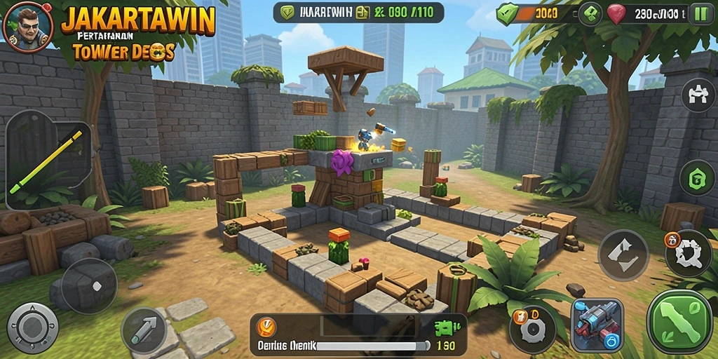 Screenshot gameplay JAKARTAWIN yang menunjukkan atmosfer Tower Defense yang mendebarkan.
