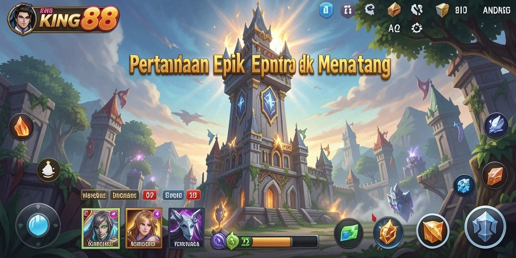 Tampilan mendebarkan gameplay Tower Defense dalam KING88.