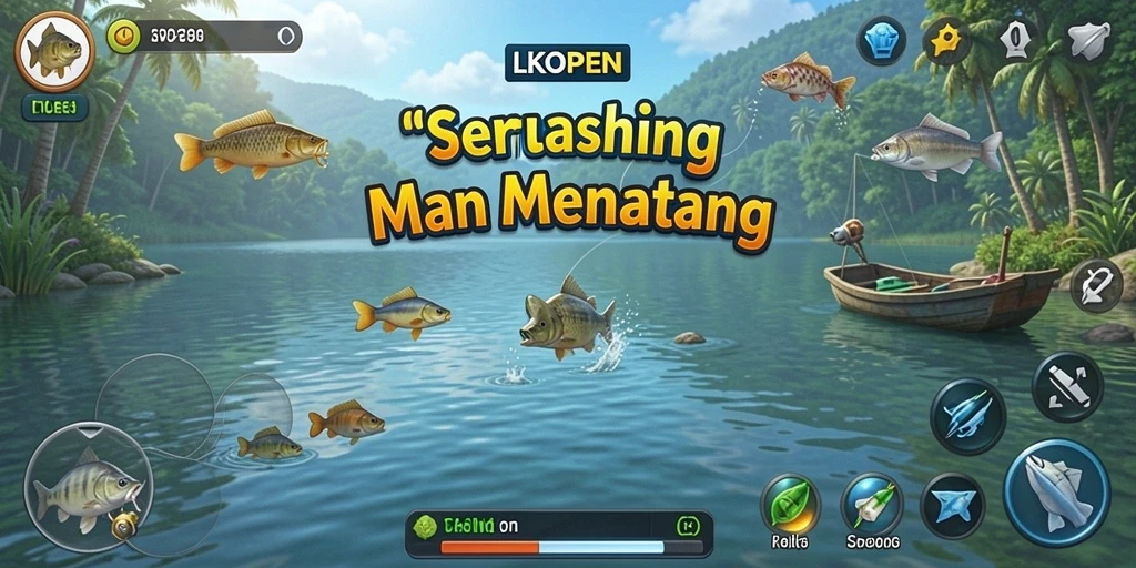 Tampilan gameplay LKOPEN yang menampilkan aksi memancing yang mengasyikkan.