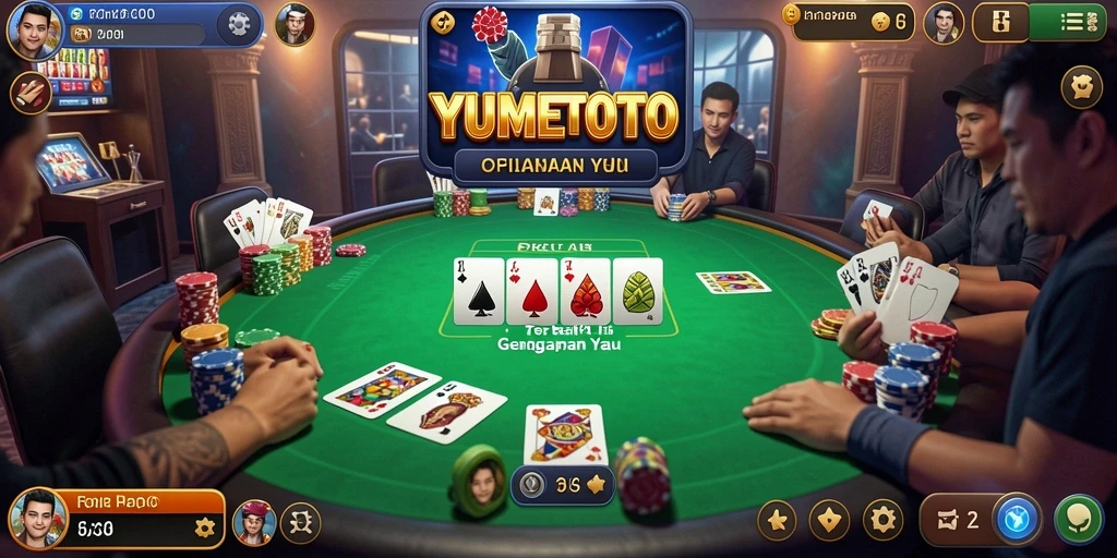 Screenshot gameplay YUMETOTO menampilkan suasana permainan poker yang seru.