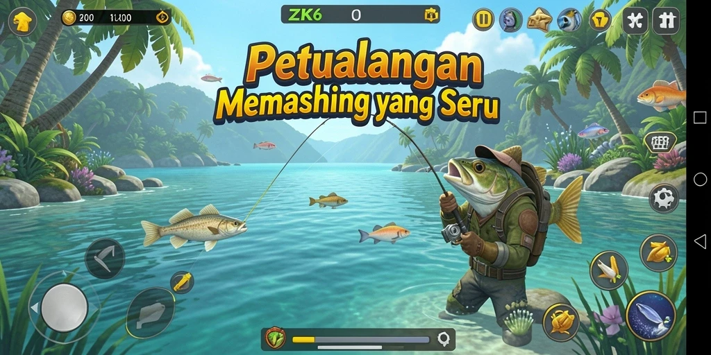 Tampilan gameplay ZK6 yang menarik dengan suasana memancing yang realistis.